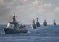 Jinan with U.S. Navy ships in the Atlantic on 3 April 2015.