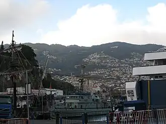 From the Port of Funchal, looking towards the valley and escarpment of Imaculado Coração de Maria