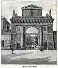 Porta Serio in 1896, with the toll booths, taken from "Le cento città d'Italia," monthly illustrated supplement of the Secolo, Sonzogno Editore, 1896