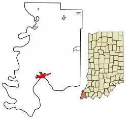 Location of Mount Vernon in Posey County, Indiana.