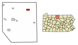Location of Ulysses in Potter County, Pennsylvania.