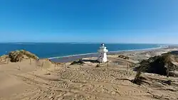 Pouto North Head and Lighthouse looking looking west out through the Kaipara Harbour mouth