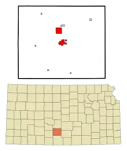 Location within Pratt County and Kansas