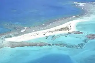 sandy island in blue water