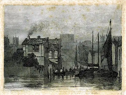 etching of buildings in Norwich
