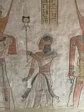 Prince Khaemwaset holding a feather in Tomb QV44