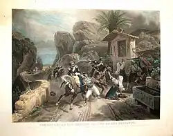 Battle between Papal Dragoons and Brigands, after Horace Vernet. (1840)