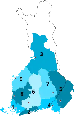 1642-1646 1 Turku 2 Uusimaa 3 Oulu 4 Viipuri 5 Käkisalmi 6 Tavastia 7 Savonlinna 8 Pori 9 Vaasa