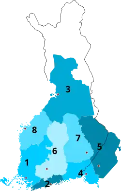 1647-1648 1 Turku and Pori 2 Uusimaa 3 Oulu 4 Viipuri 5 Käkisalmi 6 Tavastia 7 Savonlinna 8 Vaasa