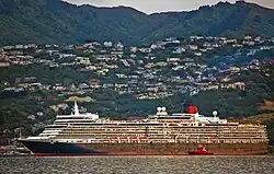 Photo of ship Queen Elizabeth in harbour.