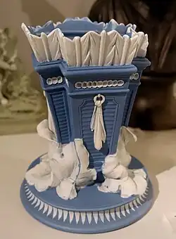 Quiver vase, modelling attributed to William Hackwood, 1785–1790, solid pale blue jasper, dark blue dip.