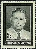 President Ramon Magsaysay on a 1957 stamp of the Philippines after his death