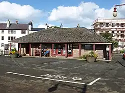 The tram station from the track side