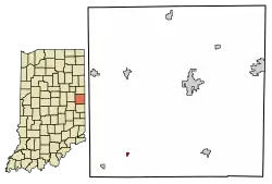 Location of Modoc in Randolph County, Indiana.