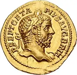 Rare aureus of Geta as augustus.