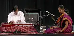 Akkarai Subhalakshmi accompanying N. Ravikiran in a Carnatic Chitravina concert