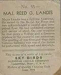 Major Reed G. Landis trading card 1934 (back)