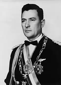 Portrait of René Barrientos in military and presidential regalia