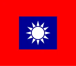 A red rectangle with a smaller blue rectangle inside it. Inside the blue rectangle centered squarely is a white circle with small white triangles emanating from it.