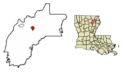 Location of Rayville in Richland Parish, Louisiana.