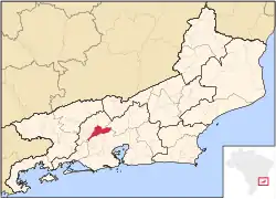 Location of Miguel Pereira in the state of Rio de Janeiro
