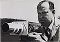 Robert.G.Horner in 1970 pr photo demonstrating RCA's Apollo camera with Silicon Intensifier Tube (SIT)