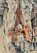The Eiffel Tower; by Robert Delaunay; 1911; oil on canvas; 2.02 x 1.38 m; Solomon R. Guggenheim Museum (New York City)[269]
