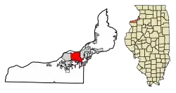 Location of Moline in Rock Island County, Illinois.