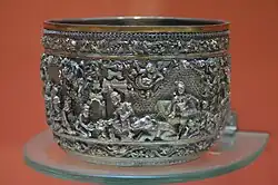 Round Bowl Depicting the Vessantara Jataka - Silver Alloy - 18th-19th Century CE - Myanmar.