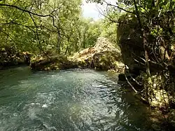 Remains of an ancient bridge over Farfa River at Ponte Sfondato