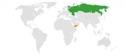 Map indicating locations of Russia and Yemen