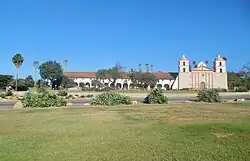 Frontal view of the Santa Barbara mission.