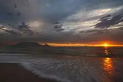 View of Table Mountain at sunset.
