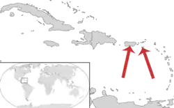 A map showing the location of the islands of Puerto Rico and St. Croix