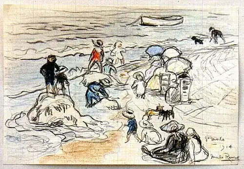 Saint-Malo, Plage de l'éventail, children play at the water's edge,