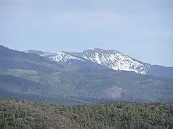 View of Santa Fe Baldy, in the Sangre de Cristo Mountains, from near Las Trampas.