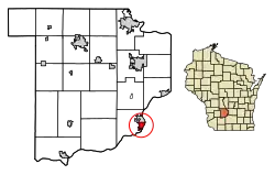 Location of Sauk City in Sauk County, Wisconsin.