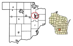 Location of West Baraboo in Sauk County, Wisconsin.