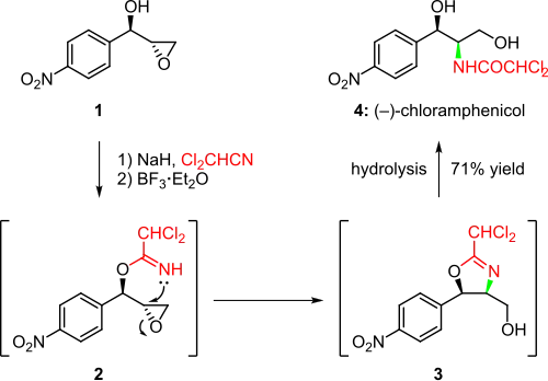 Scheme 1. Synthesis of (–)-chloramphenicol via a nucleophilic cascade