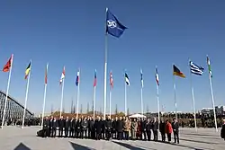 Secretary of State Antony Blinken participates in a flag-raising ceremony for Finland at NATO Headquarters in Brussels, Belgium.