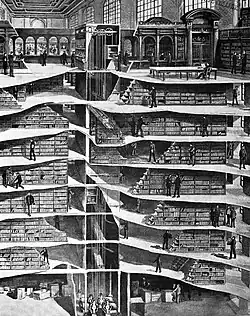 Black-and-white sectional view of the seven levels of the Main Branch