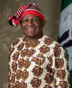 Chimaroke Nnamani wearing the Igbo's Ishiagu attire