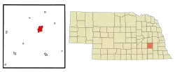 Location of Seward within Seward County and Nebraska