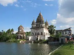Flat roofed dalan with pancha-ratna superstructure in the Puthia Temple Complex at Puthia Upazila, Rajshahi district, Bangladesh