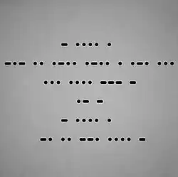 In a gray background, text in morse code reads "THE KILLERS SHOT AT THE NIGHT" with each word stacked by row.