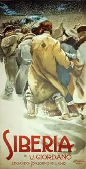 Poster for the premiere of "Siberia" the opera by Giordano, 1903.