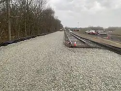 A segment of track on a cleared right-of-way