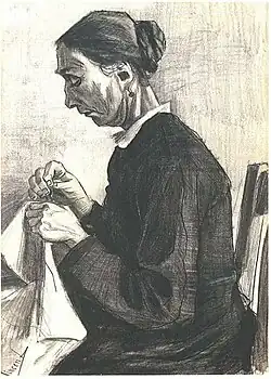 Sien, Sewing, Half-Figure, pencil, black mountain chalk 1883, Museum Boijmans Van Beuningen, Rotterdam, The Netherlands (F1025, JH346) [54]