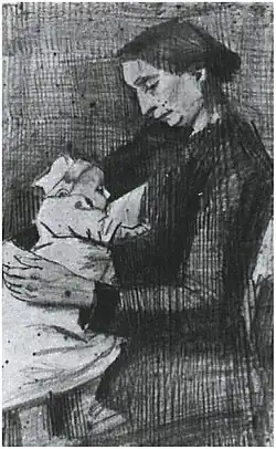 Sien Nursing Baby, Half-Figure, drawing, 1882, Kröller-Müller Museum, Otterlo, The Netherlands (F1062)