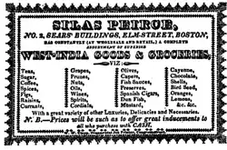 Silas Peirce's Business card circa 1822